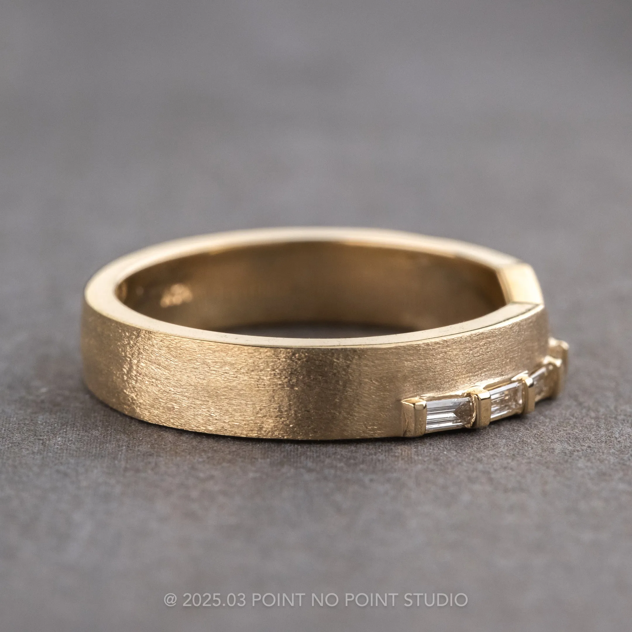 Baguette Diamond Ellipse Setting Wedding Ring, 4mm, 14k Yellow Gold, Matte Finish