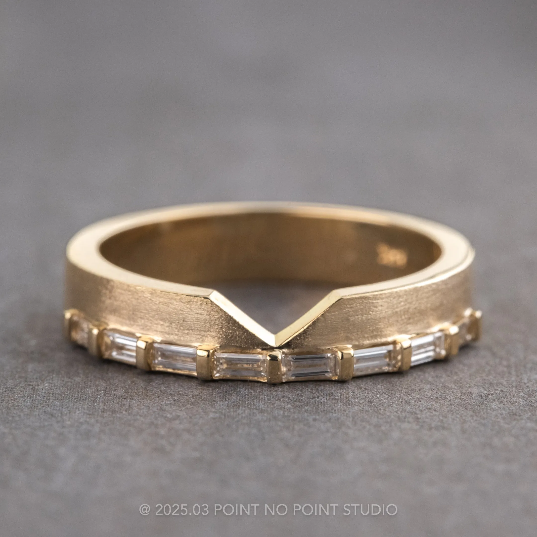 Baguette Diamond Ellipse Setting Wedding Ring, 4mm, 14k Yellow Gold, Matte Finish