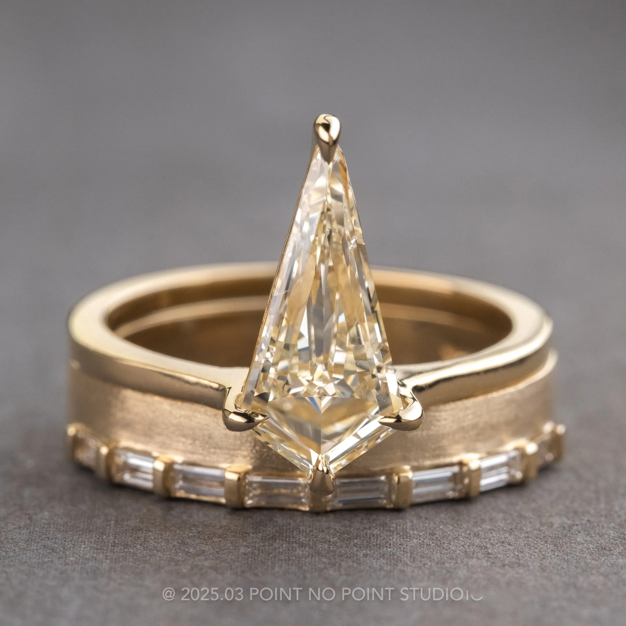 Baguette Diamond Ellipse Setting Wedding Ring, 4mm, 14k Yellow Gold, Matte Finish