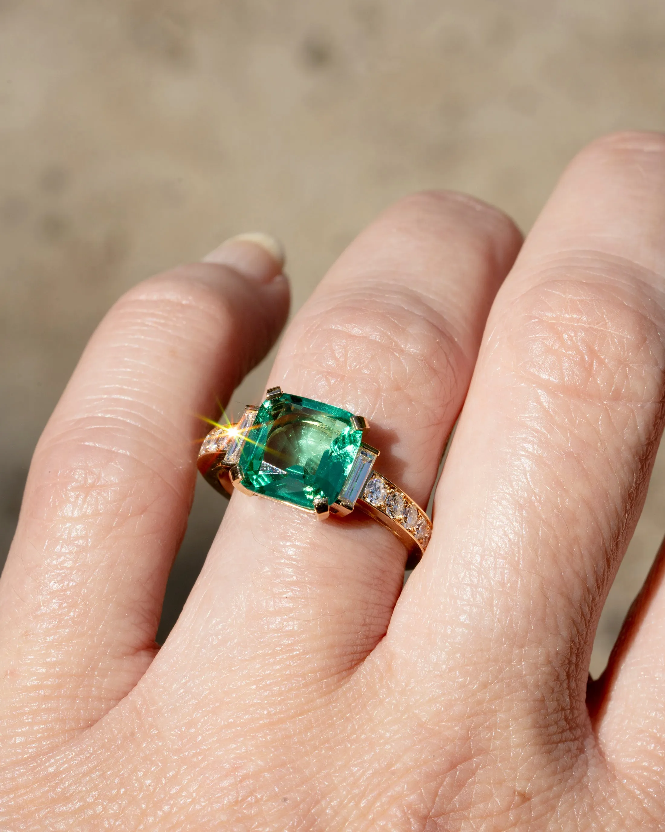 Bell & Bird Emerald and Diamond Ring