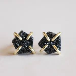 Black Druzy Prong Earrings