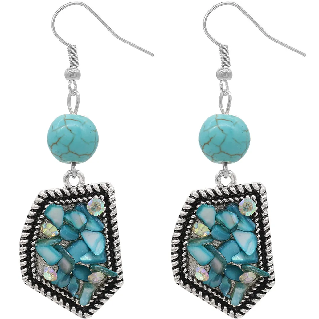 Blue Beaded Faux Gemstone Dangle Earrings