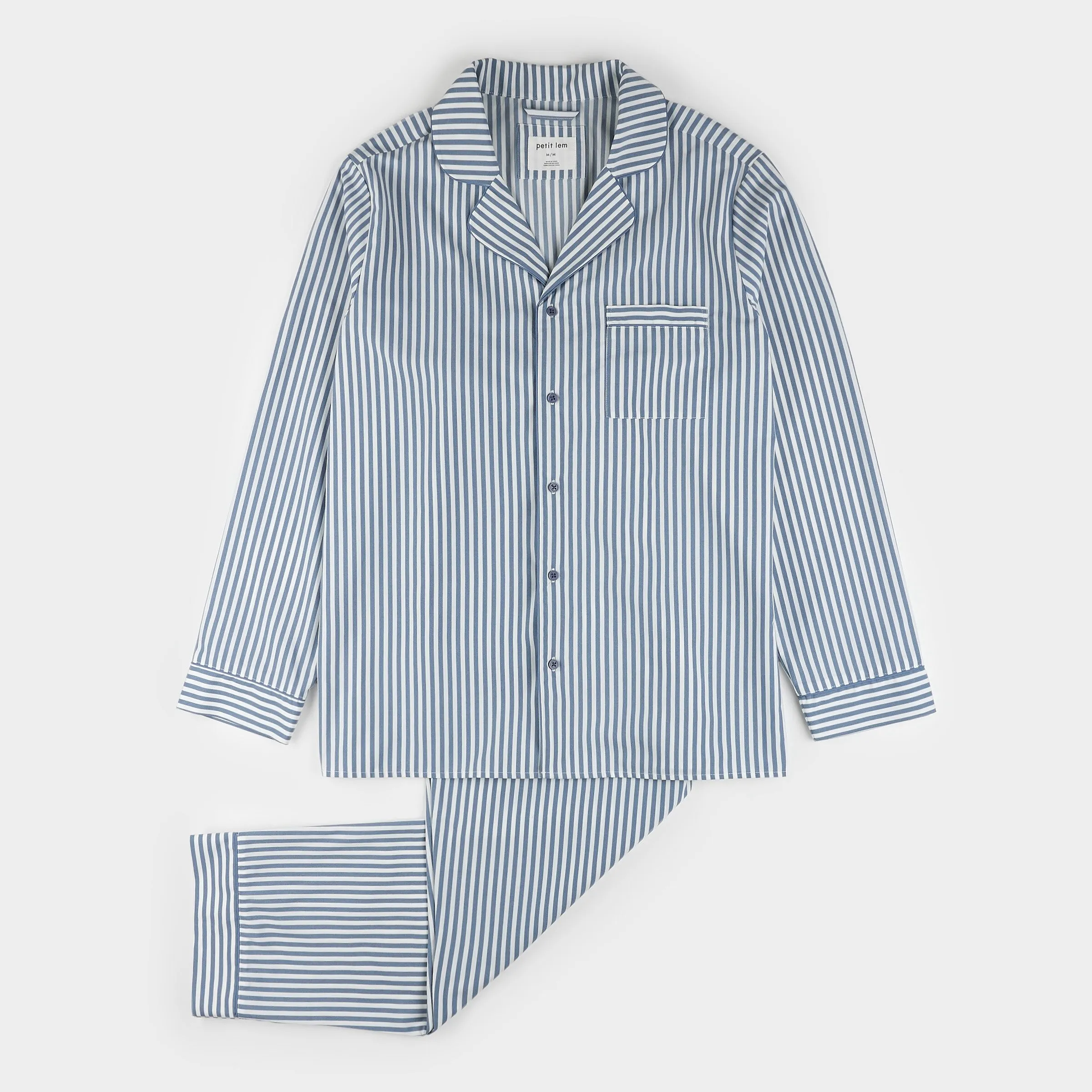 Blue Striped Poplin Men's PJ Set