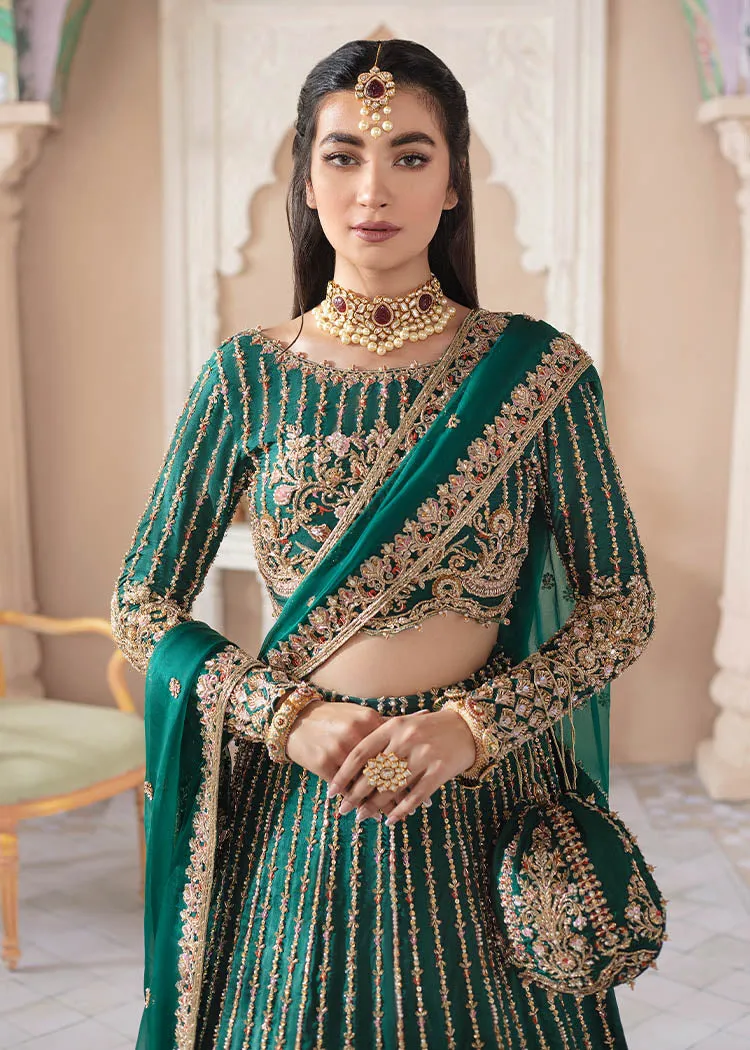 Bottle Green Bridal Lehenga Choli and Dupatta Dress