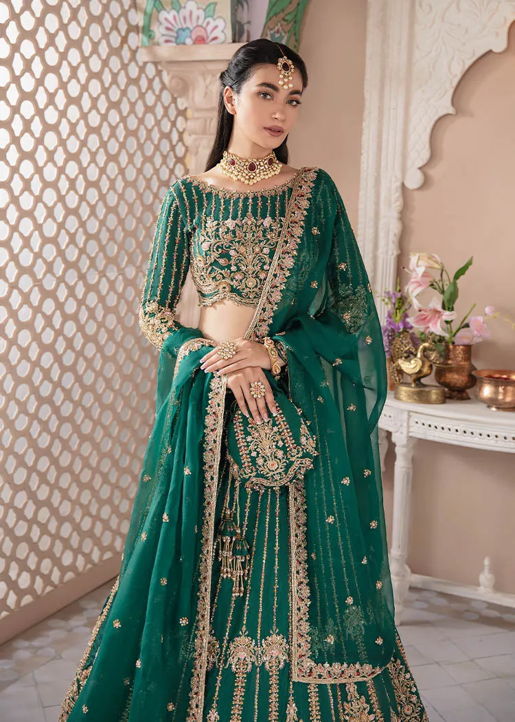 Bottle Green Bridal Lehenga Choli and Dupatta Dress
