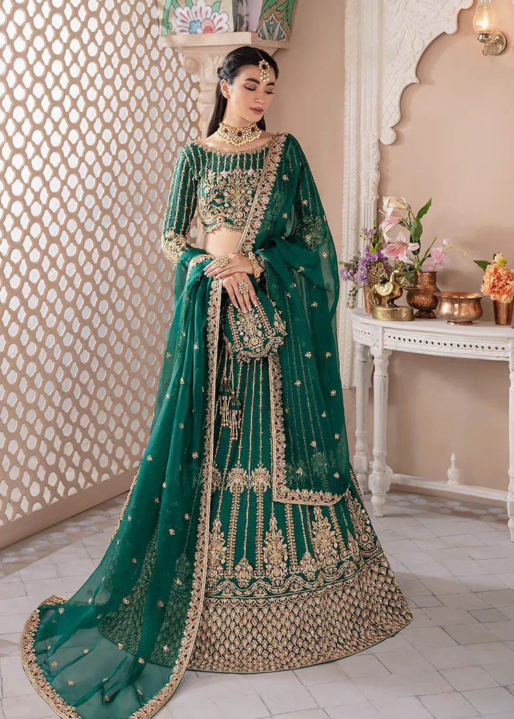 Bottle Green Bridal Lehenga Choli and Dupatta Dress