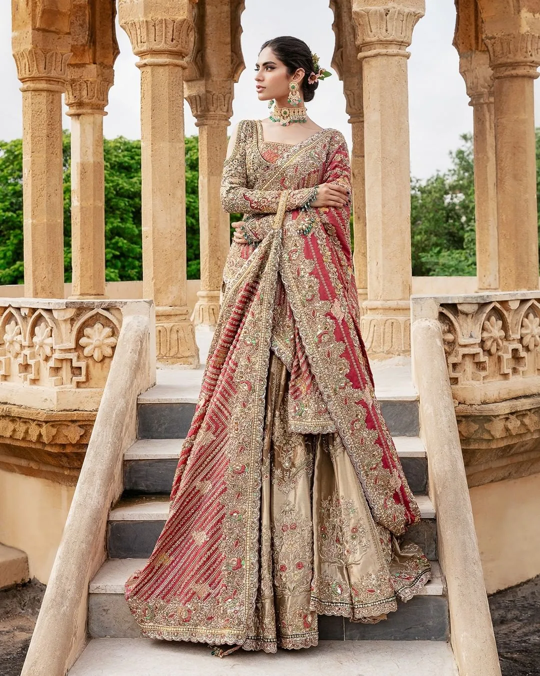 Bridal Lehenga Choli Dupatta in Olive Color for Wedding