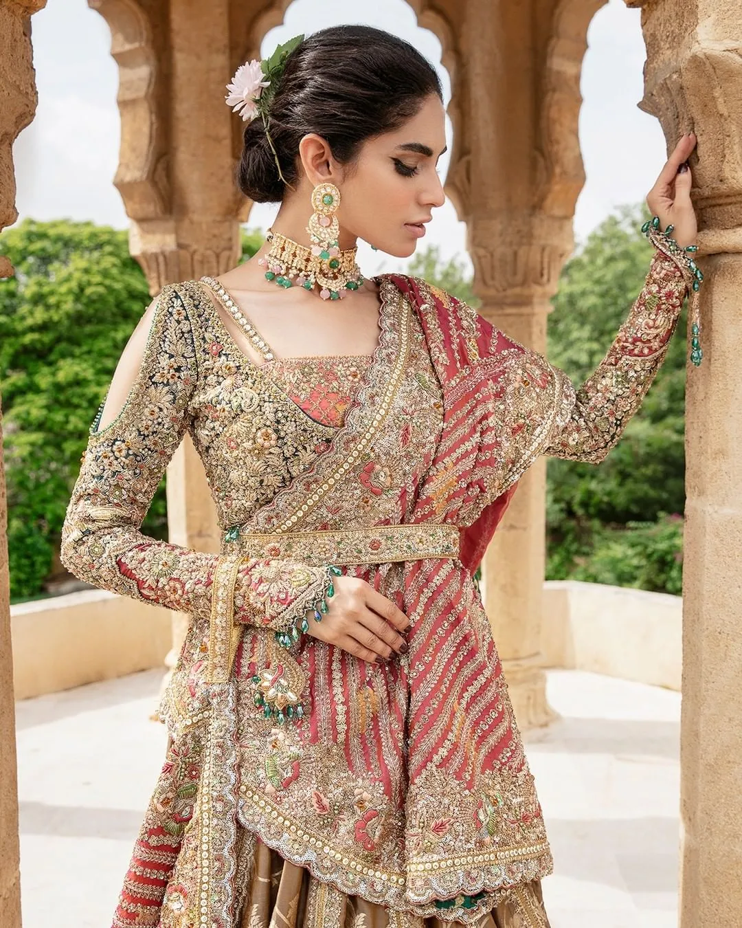 Bridal Lehenga Choli Dupatta in Olive Color for Wedding