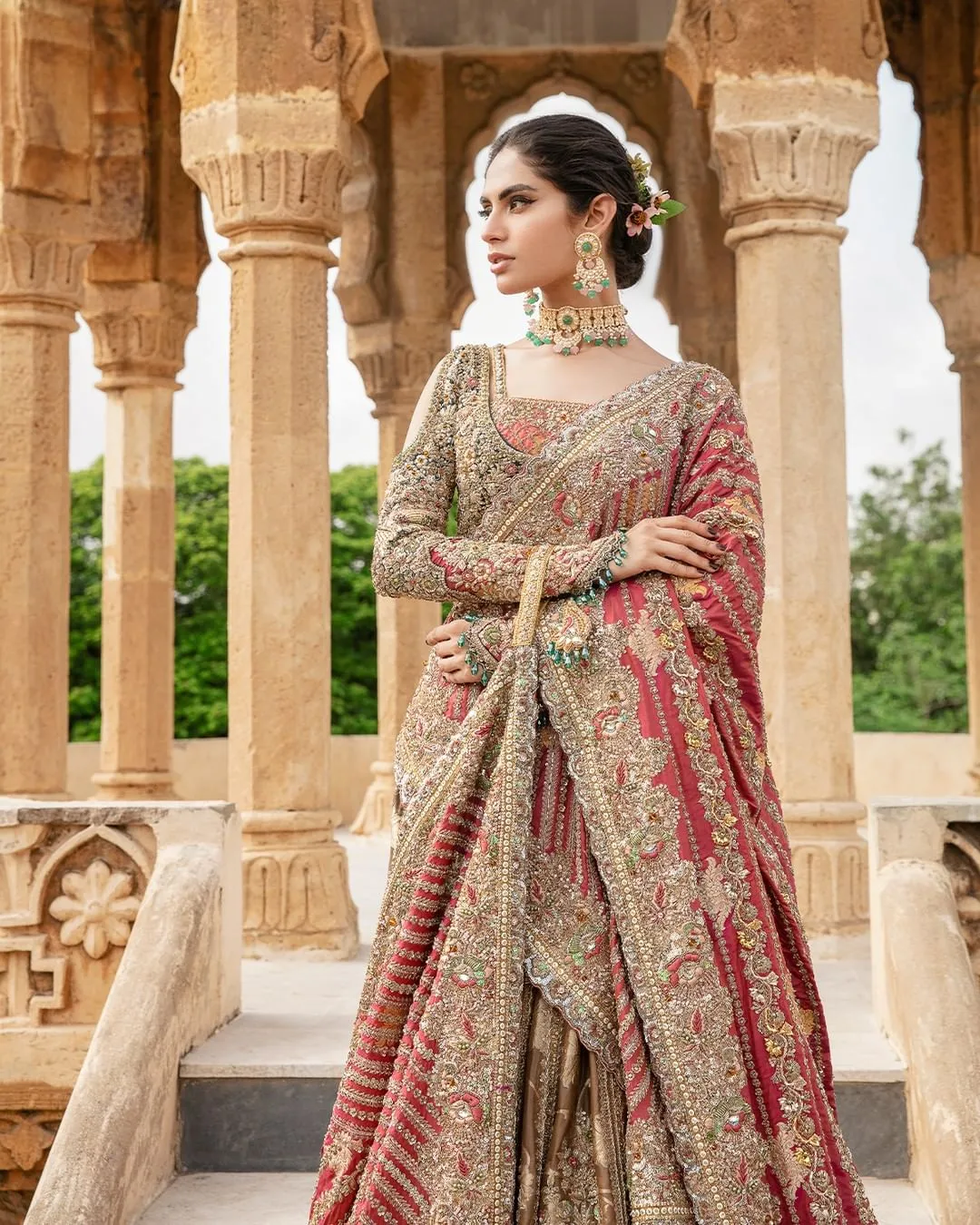 Bridal Lehenga Choli Dupatta in Olive Color for Wedding