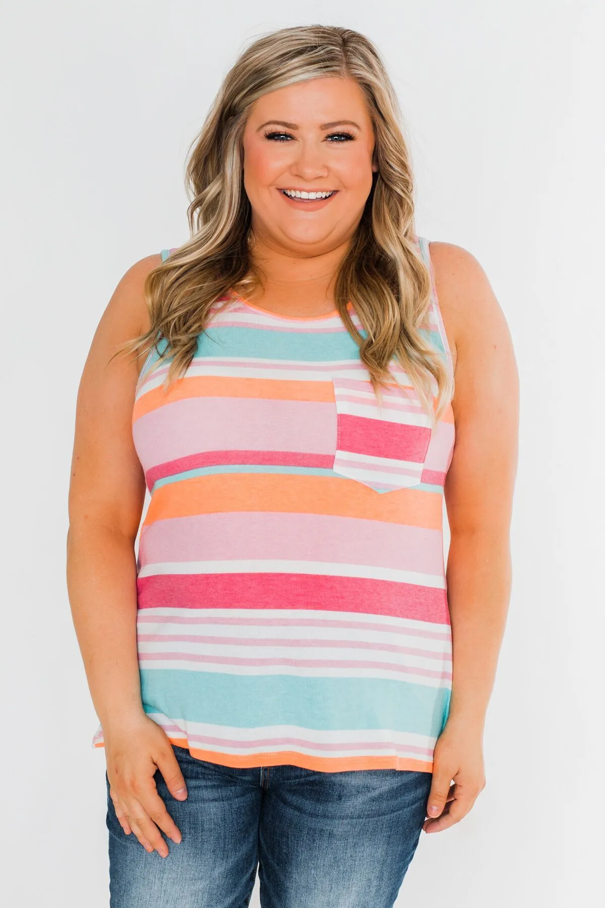Brighter Days Striped Pocket Tank Top- Multi