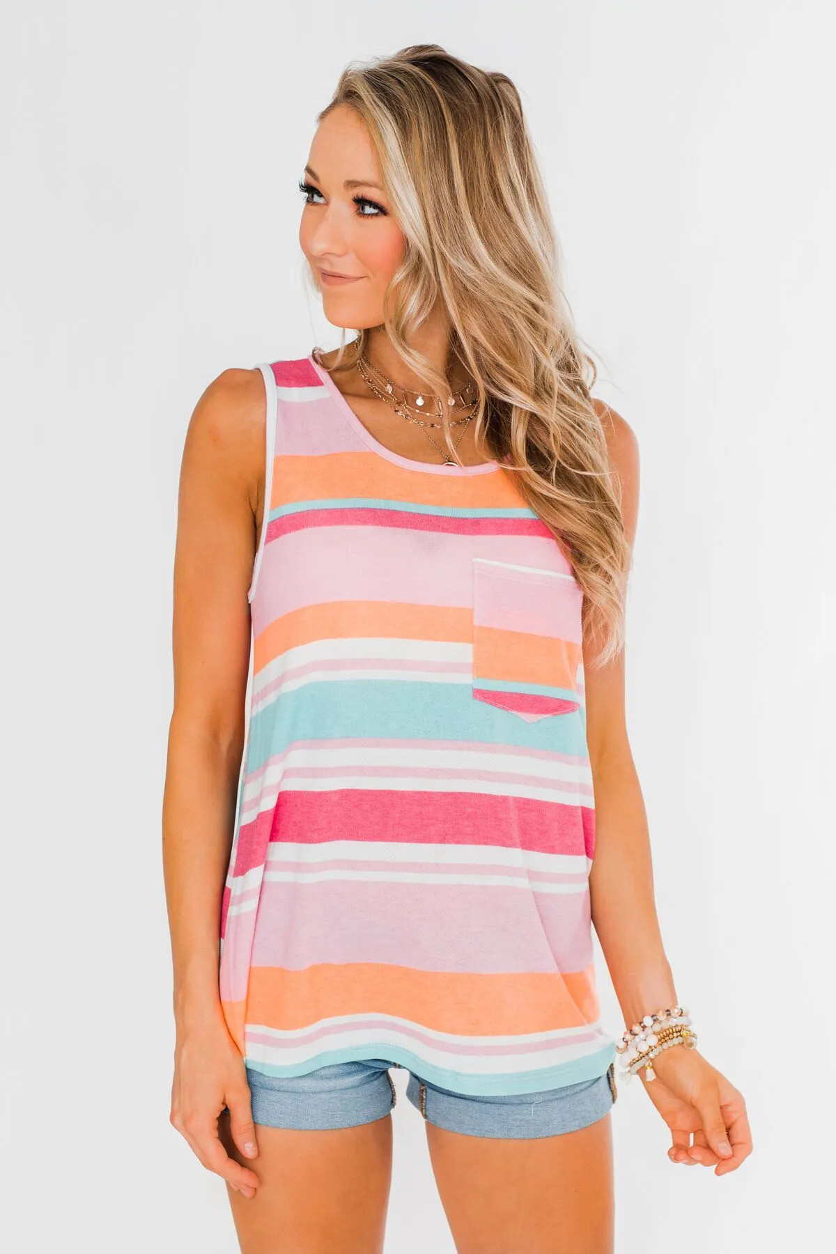 Brighter Days Striped Pocket Tank Top- Multi