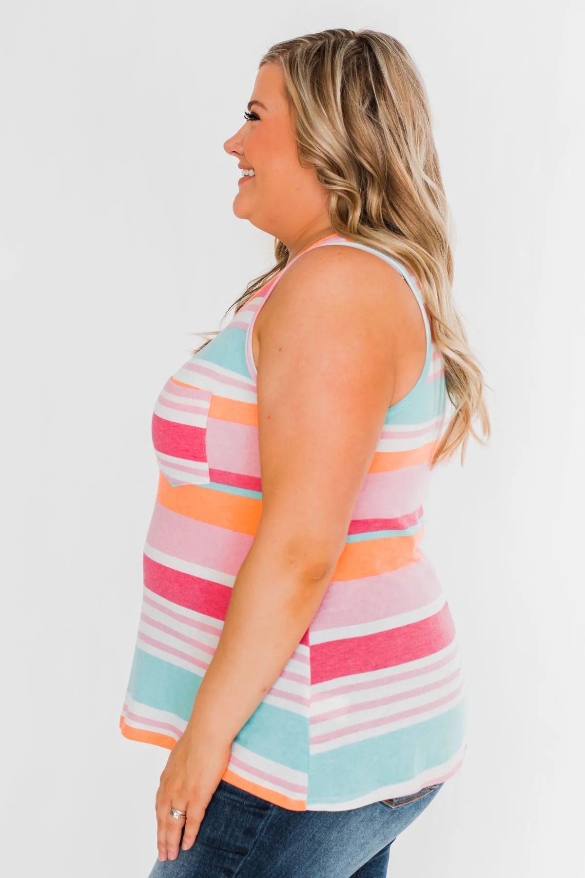 Brighter Days Striped Pocket Tank Top- Multi
