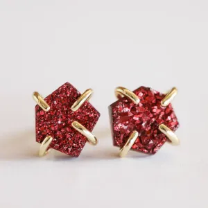 Burgundy Druzy Prong Earrings