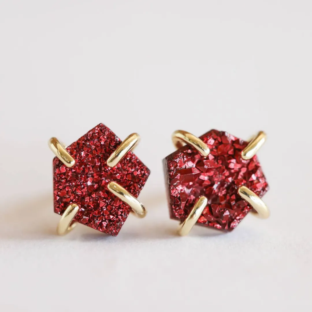 Burgundy Druzy Prong Earrings