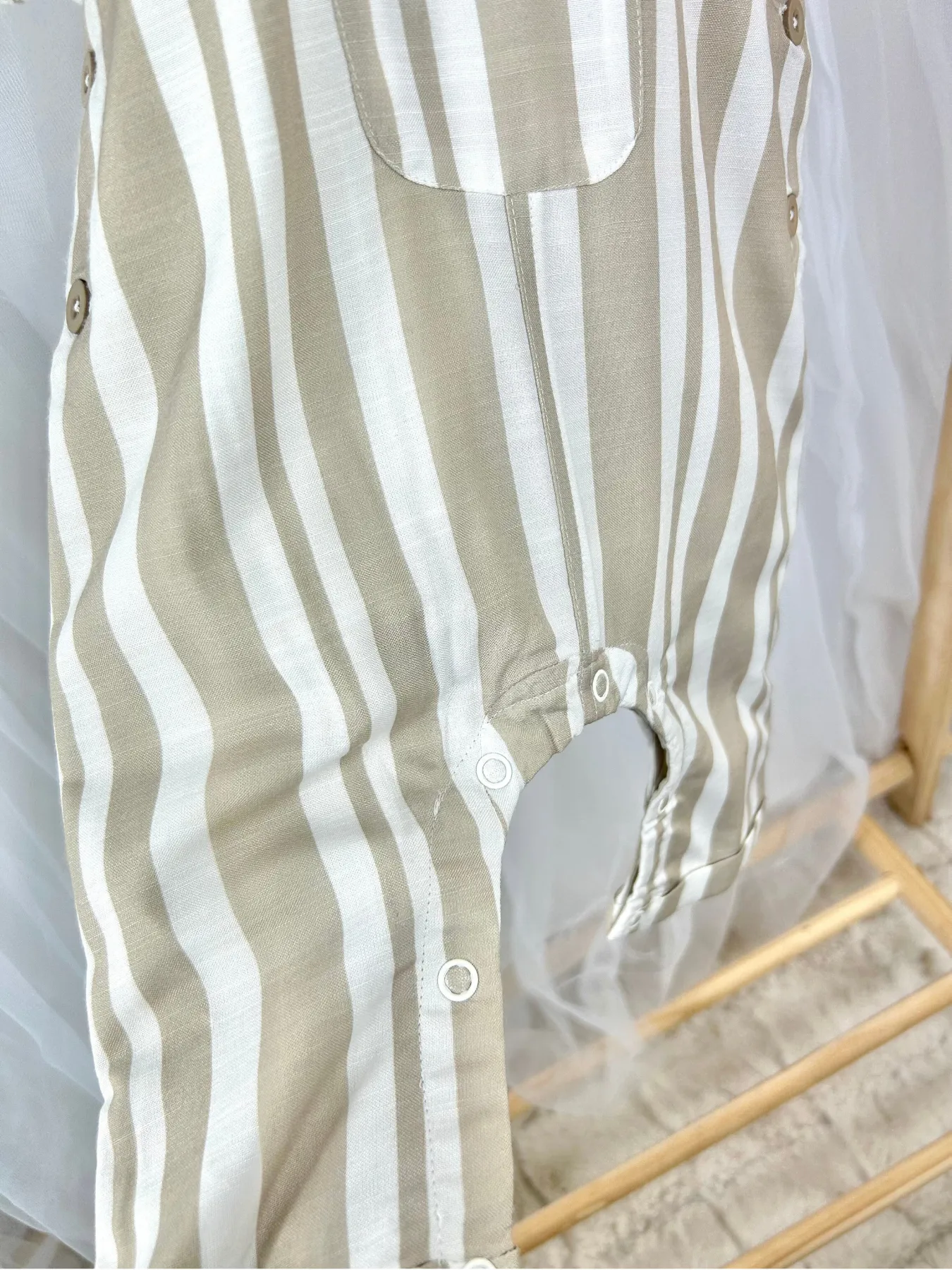 Caramelo Baby Boy Beige Stripe Dungaree Set