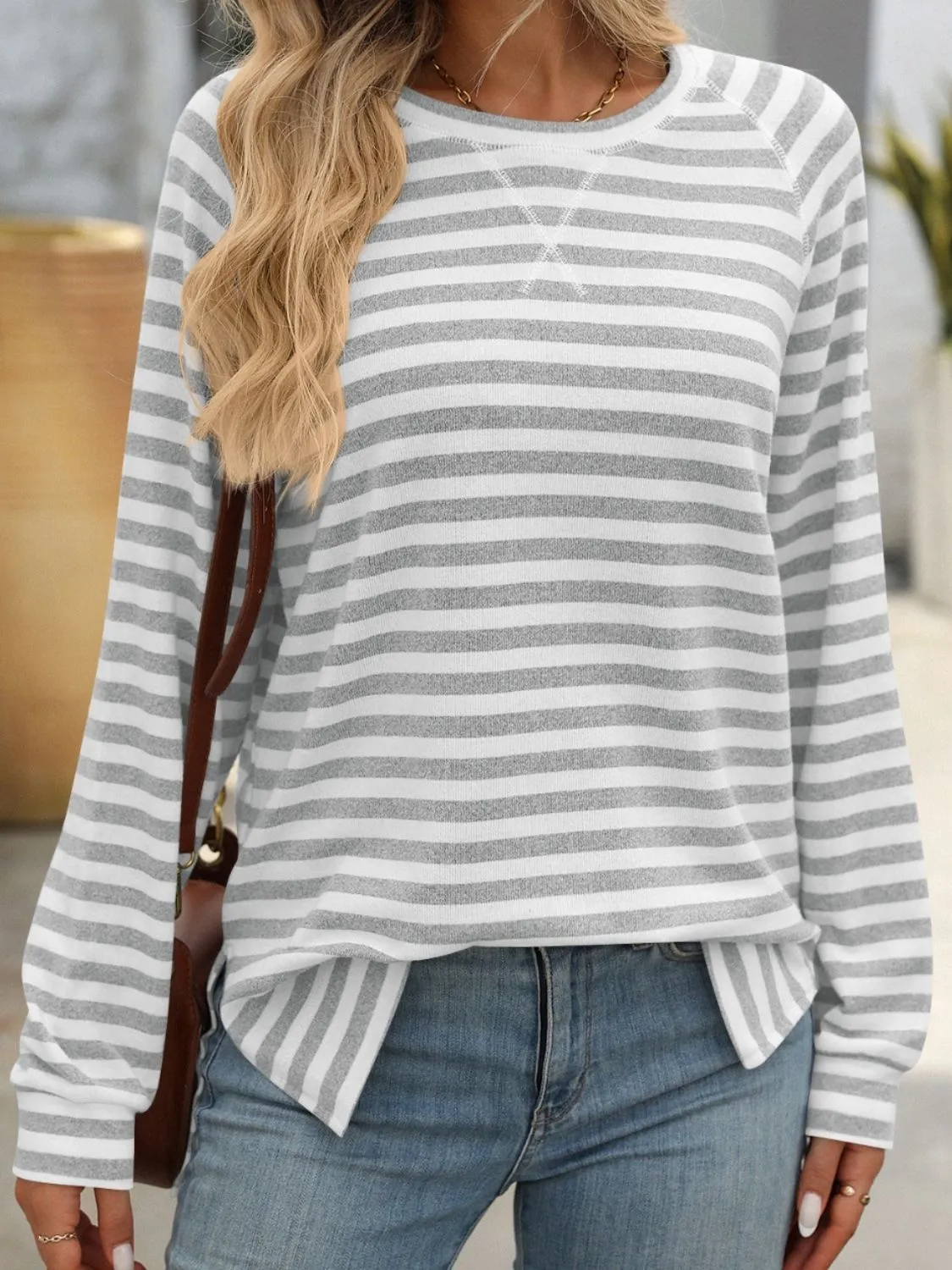 Carrie Striped Round Neck Long Sleeve T-Shirt
