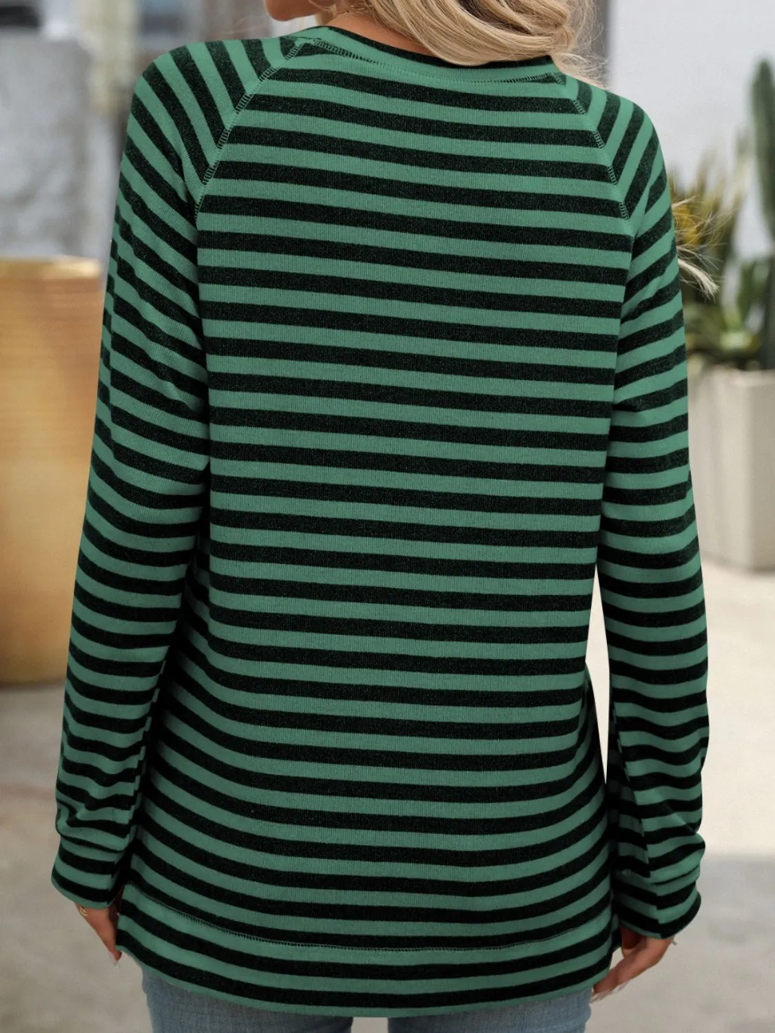 Carrie Striped Round Neck Long Sleeve T-Shirt