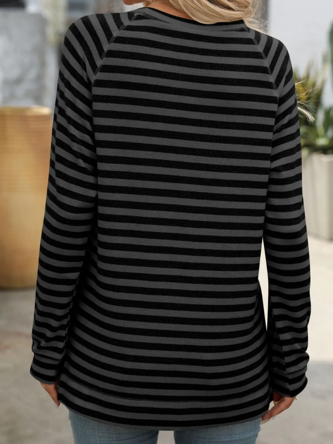 Carrie Striped Round Neck Long Sleeve T-Shirt