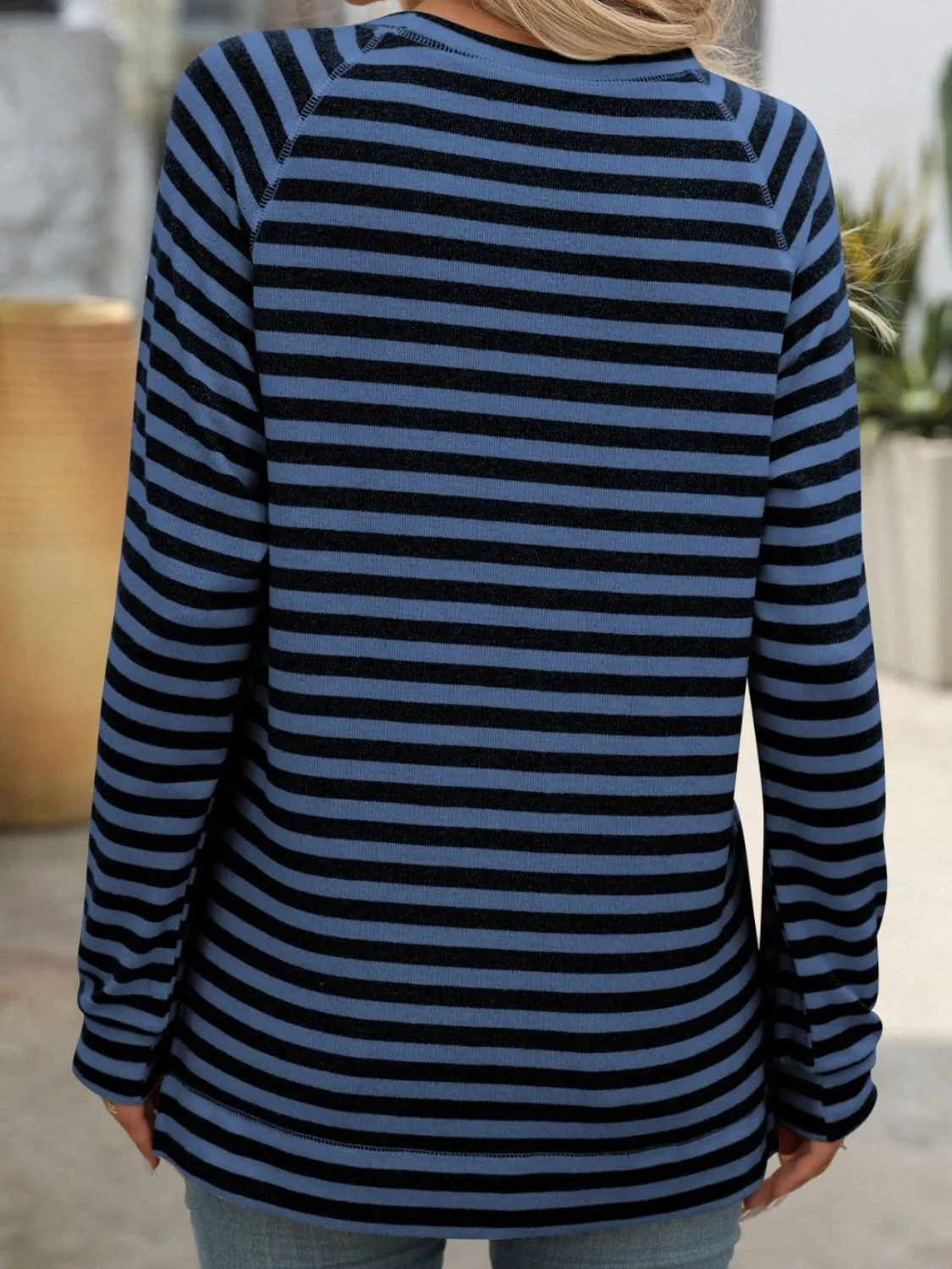 Carrie Striped Round Neck Long Sleeve T-Shirt