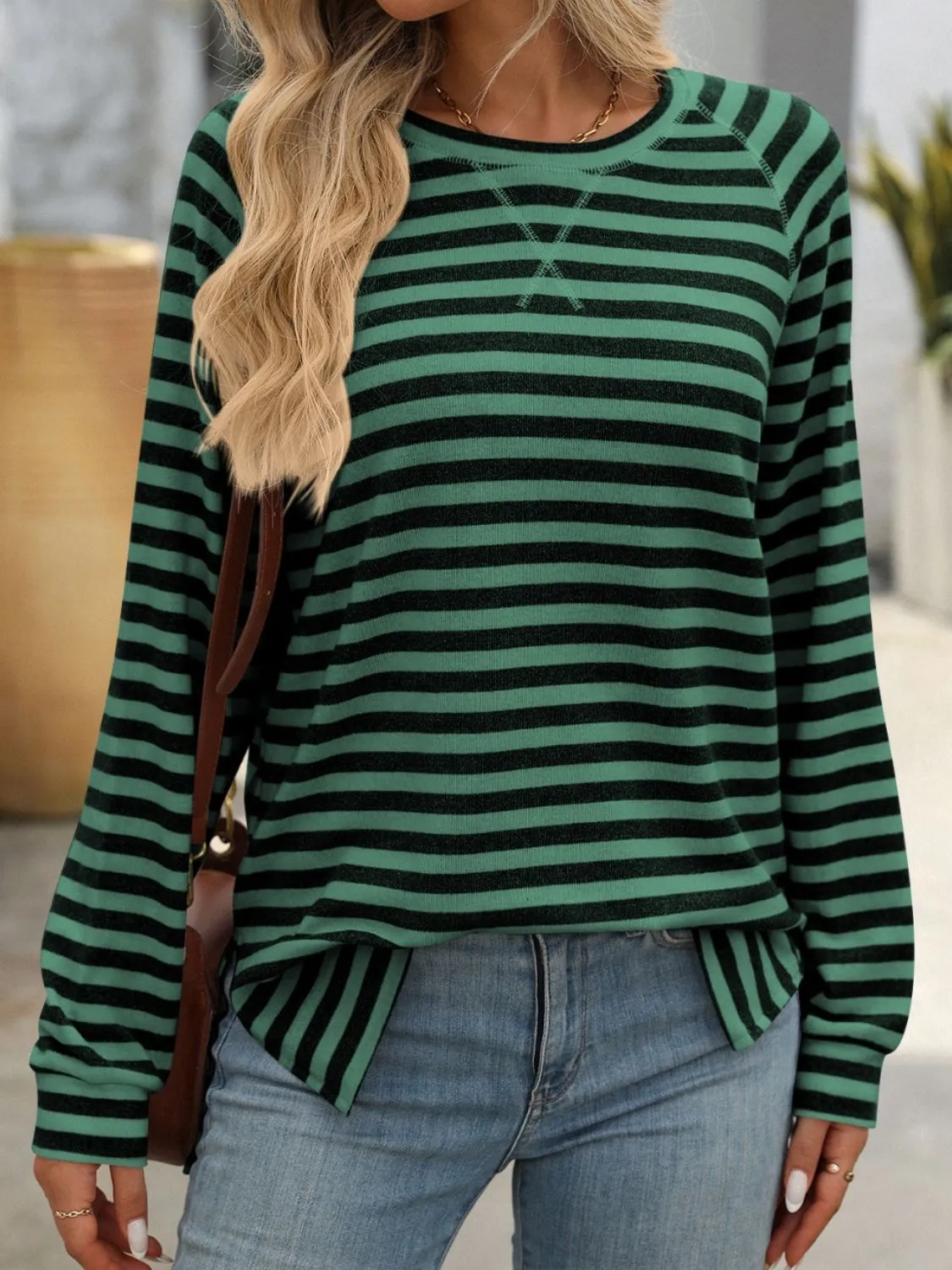 Carrie Striped Round Neck Long Sleeve T-Shirt