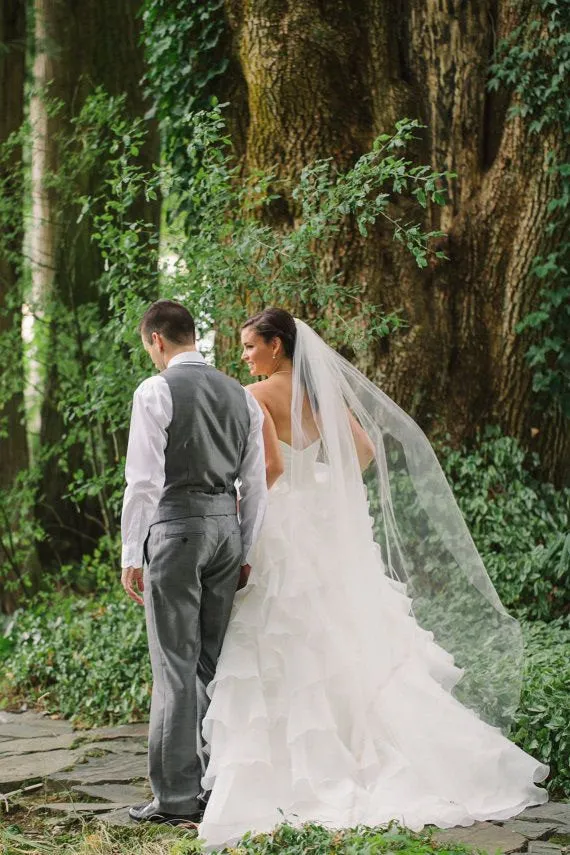 Chapel Length Wedding Veil, Simple Raw Edge Bridal Veil in White, Off White, Light Ivory