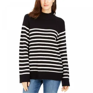 Charter Club Women's Petite Pleat Back Striped Mock Neck Sweater