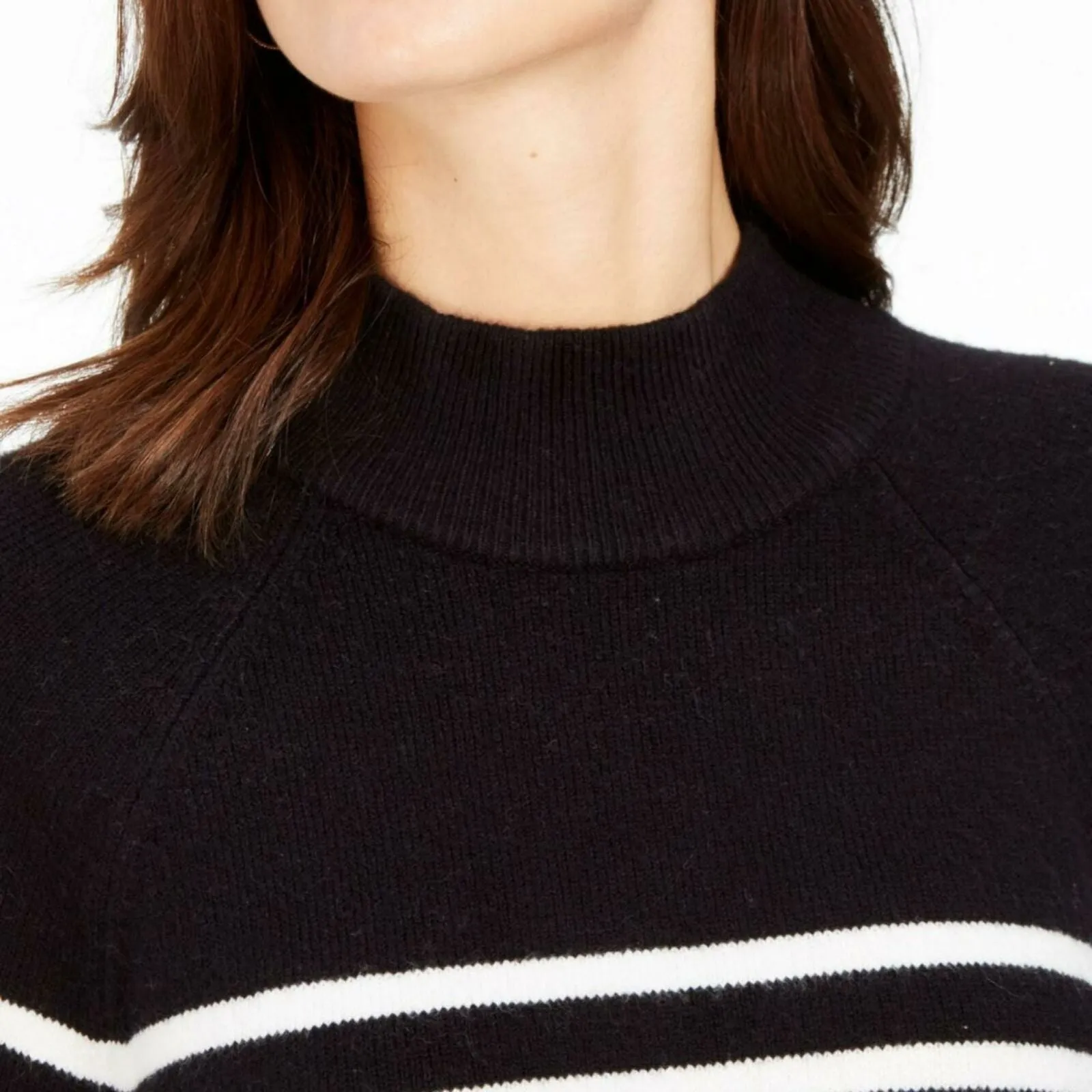 Charter Club Women's Petite Pleat Back Striped Mock Neck Sweater