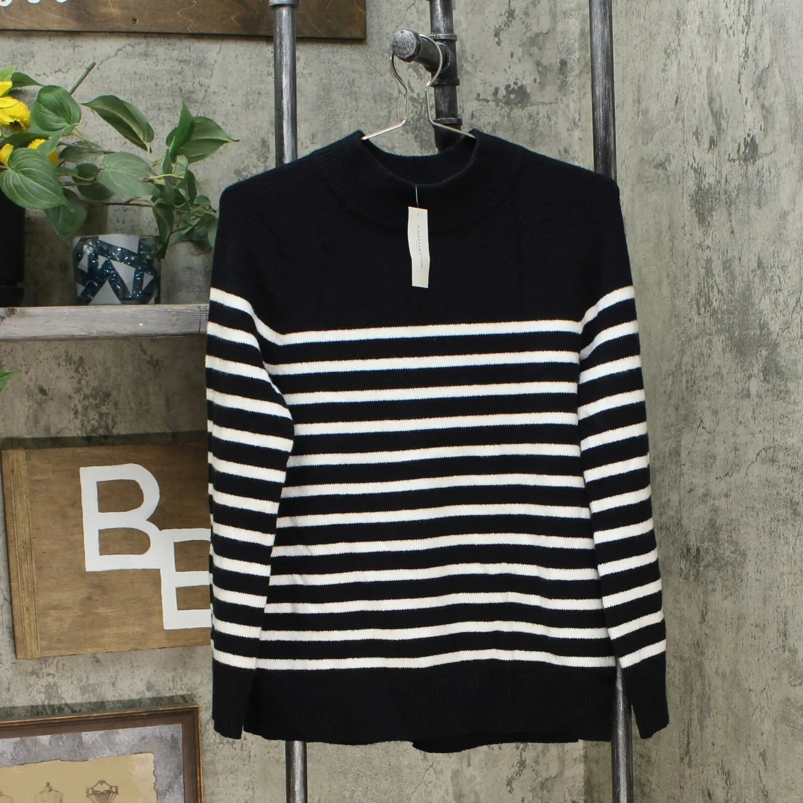 Charter Club Women's Petite Pleat Back Striped Mock Neck Sweater
