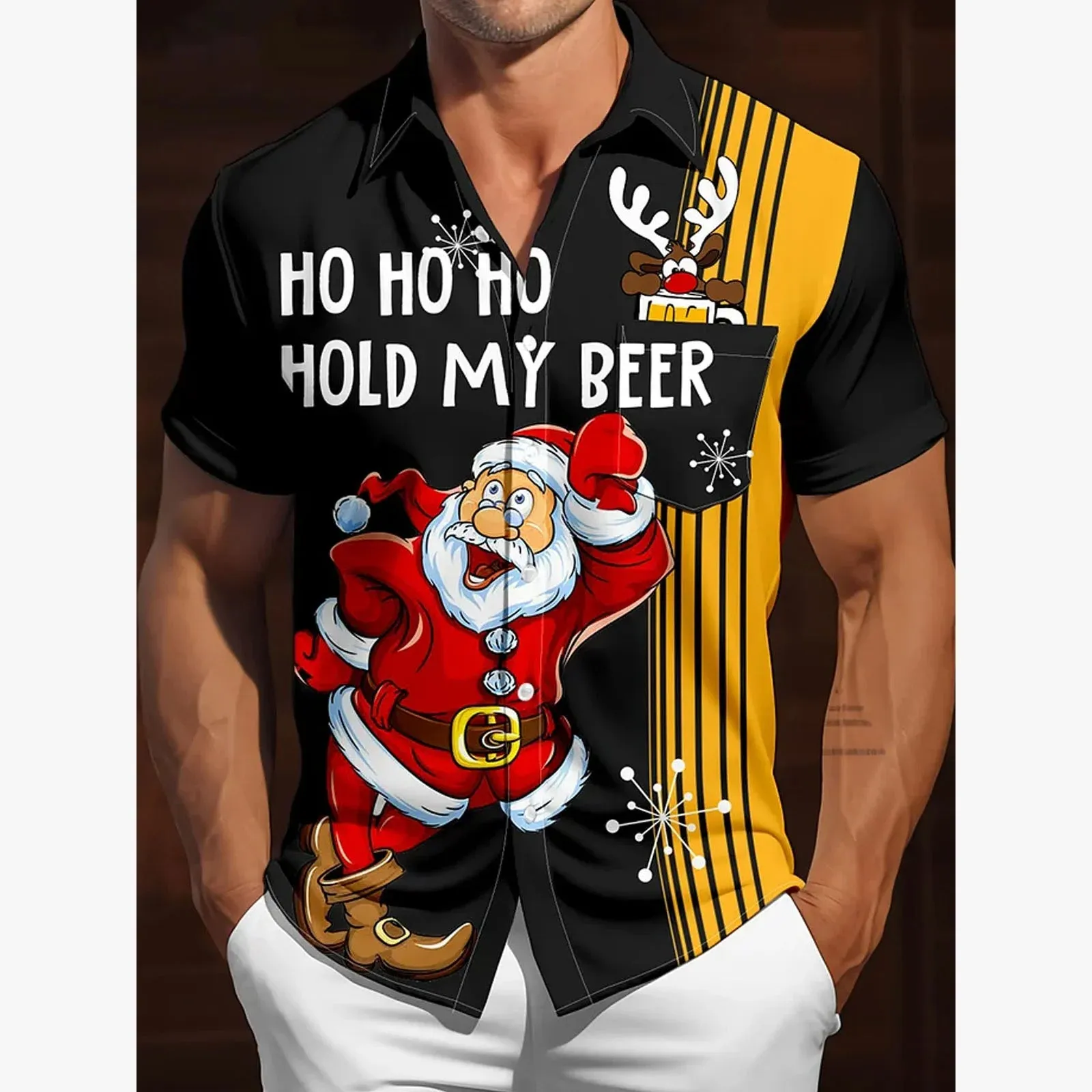 Christmas Beer Fun Letters Retro Bowling Striped Shirt Big Tall 2412001801