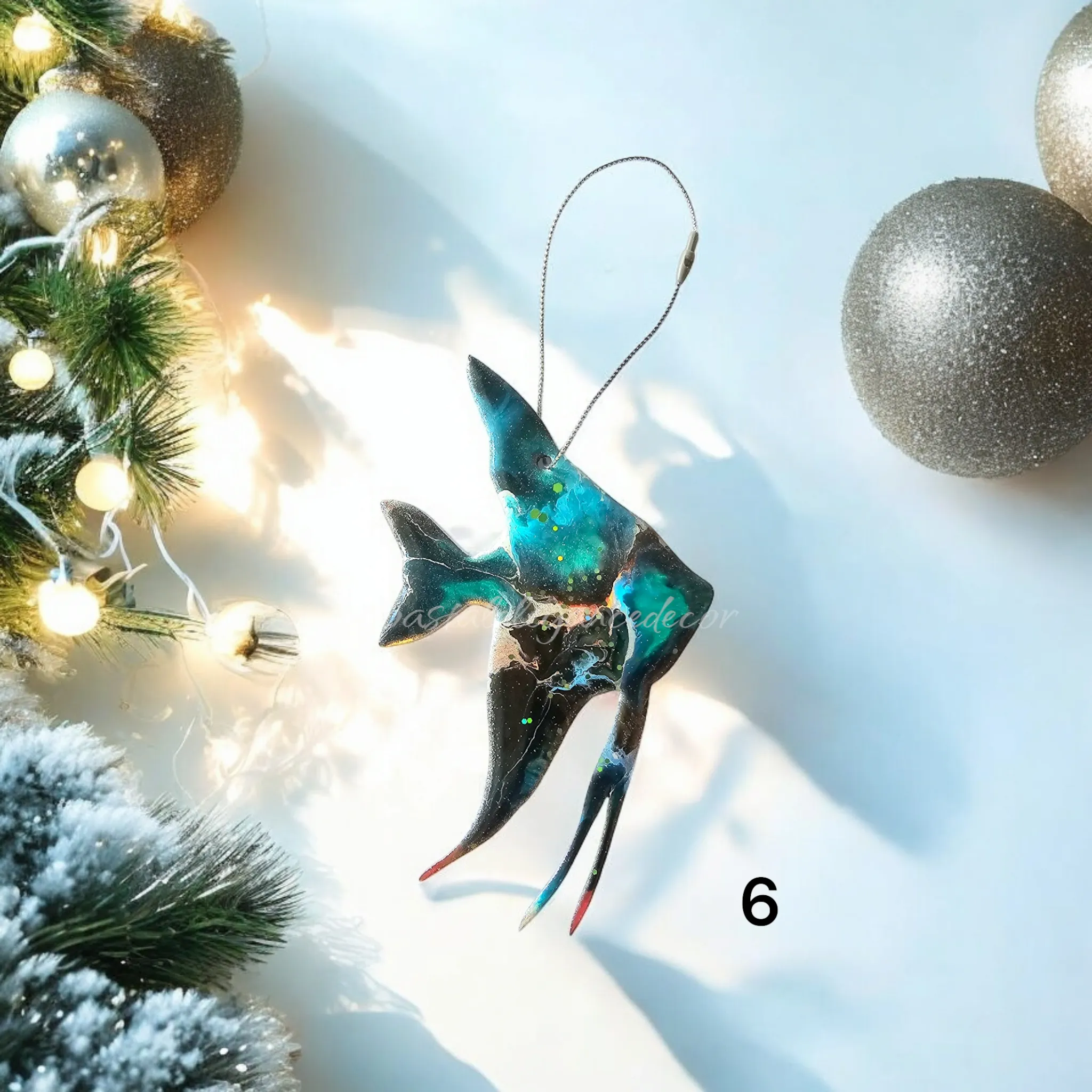 Classy Tropical Angel Fish Handmade Christmas Ornaments Resin and Wood
