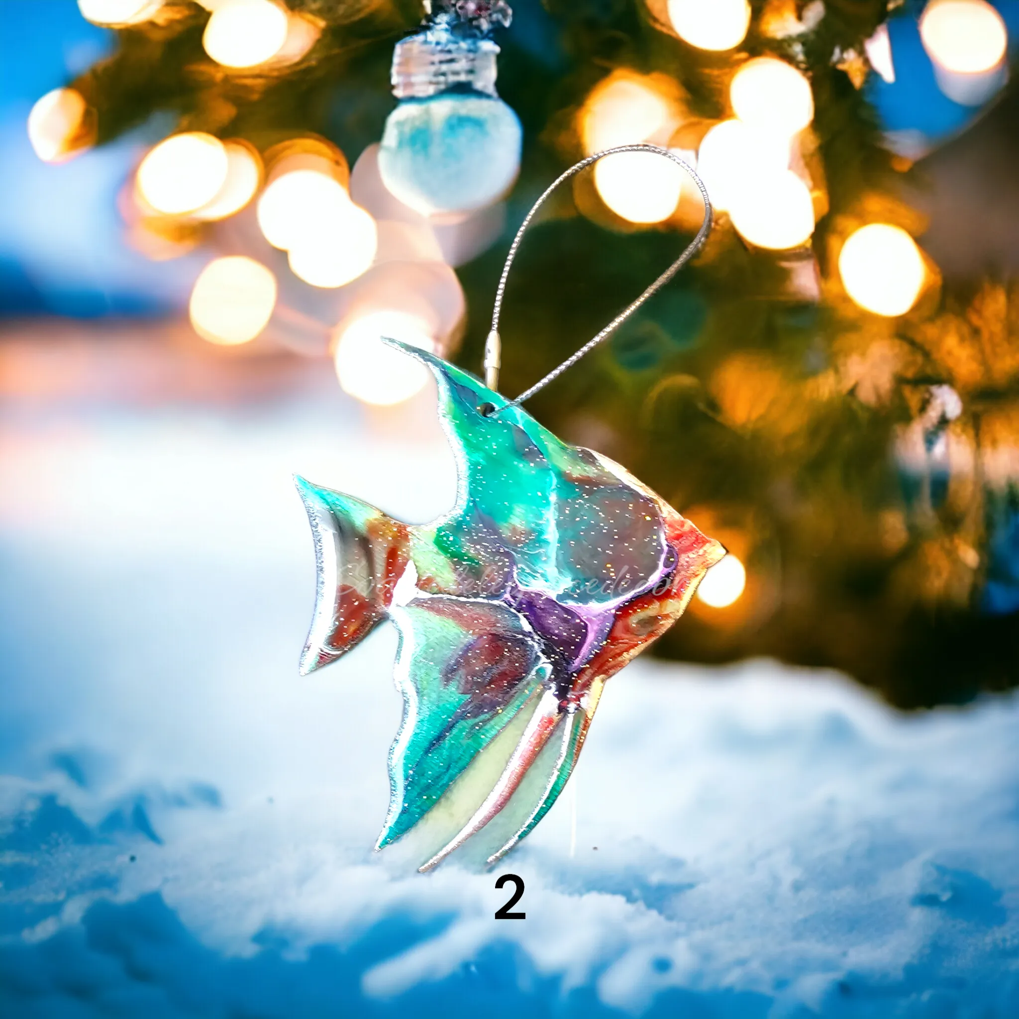 Classy Tropical Angel Fish Handmade Christmas Ornaments Resin and Wood
