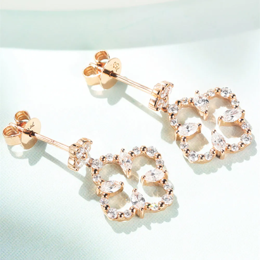 Diamond Four-Leaf Clover Dangle Drop Earrings