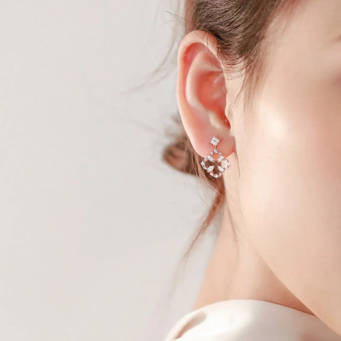 Diamond Four-Leaf Clover Dangle Drop Earrings