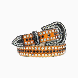Dna Belt - Orange Horse Hair With Multi And Black Stones