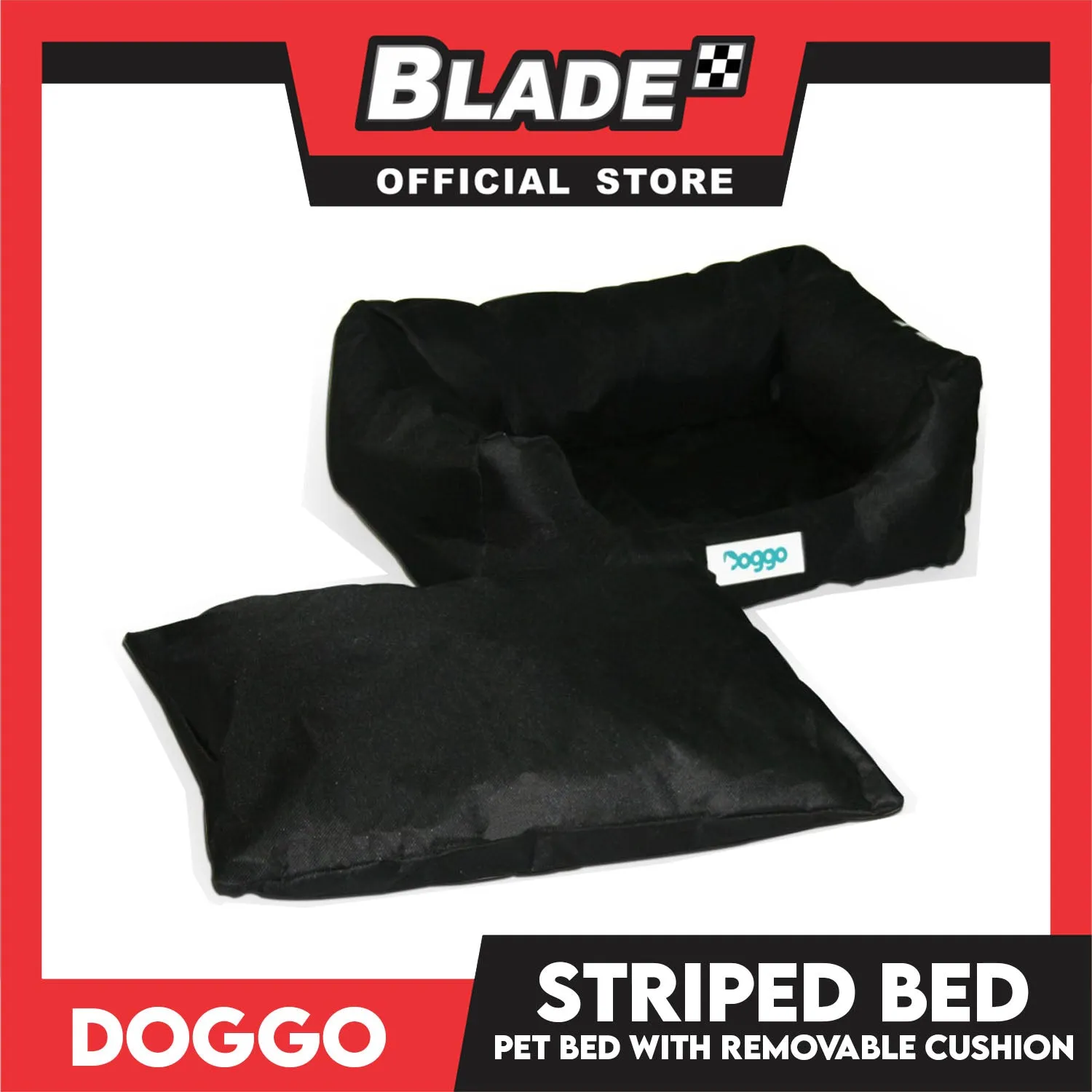 Doggo Striped Bed Black with White Striped (Large) with Removable Cushion