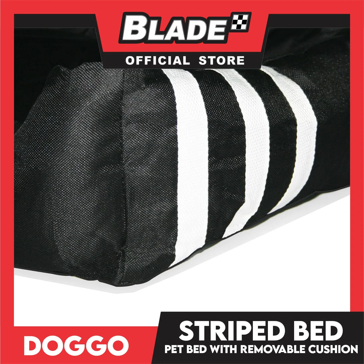 Doggo Striped Bed Black with White Striped (Large) with Removable Cushion