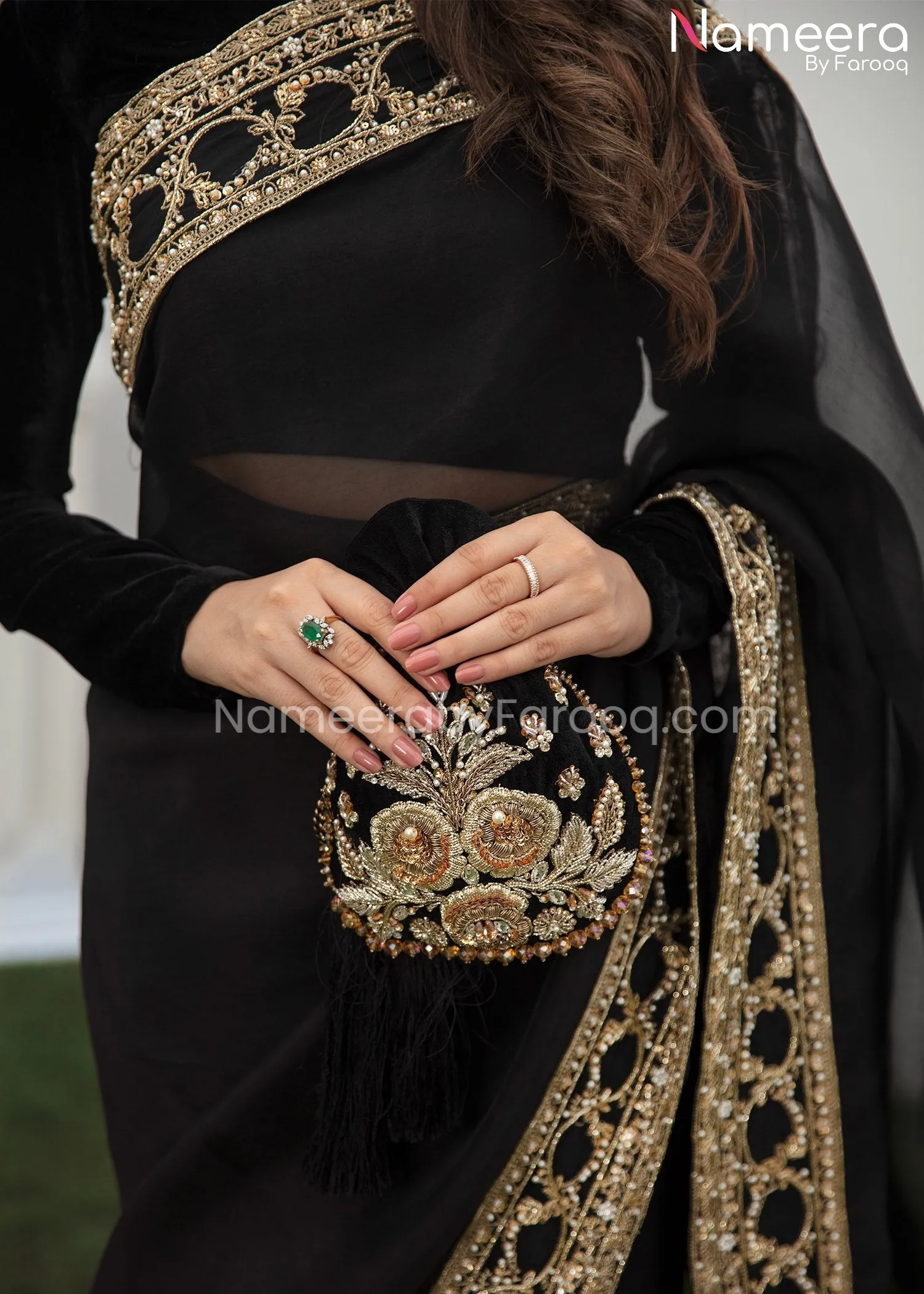 Elegant Black Saree Pakistani Wedding Dress #PS623