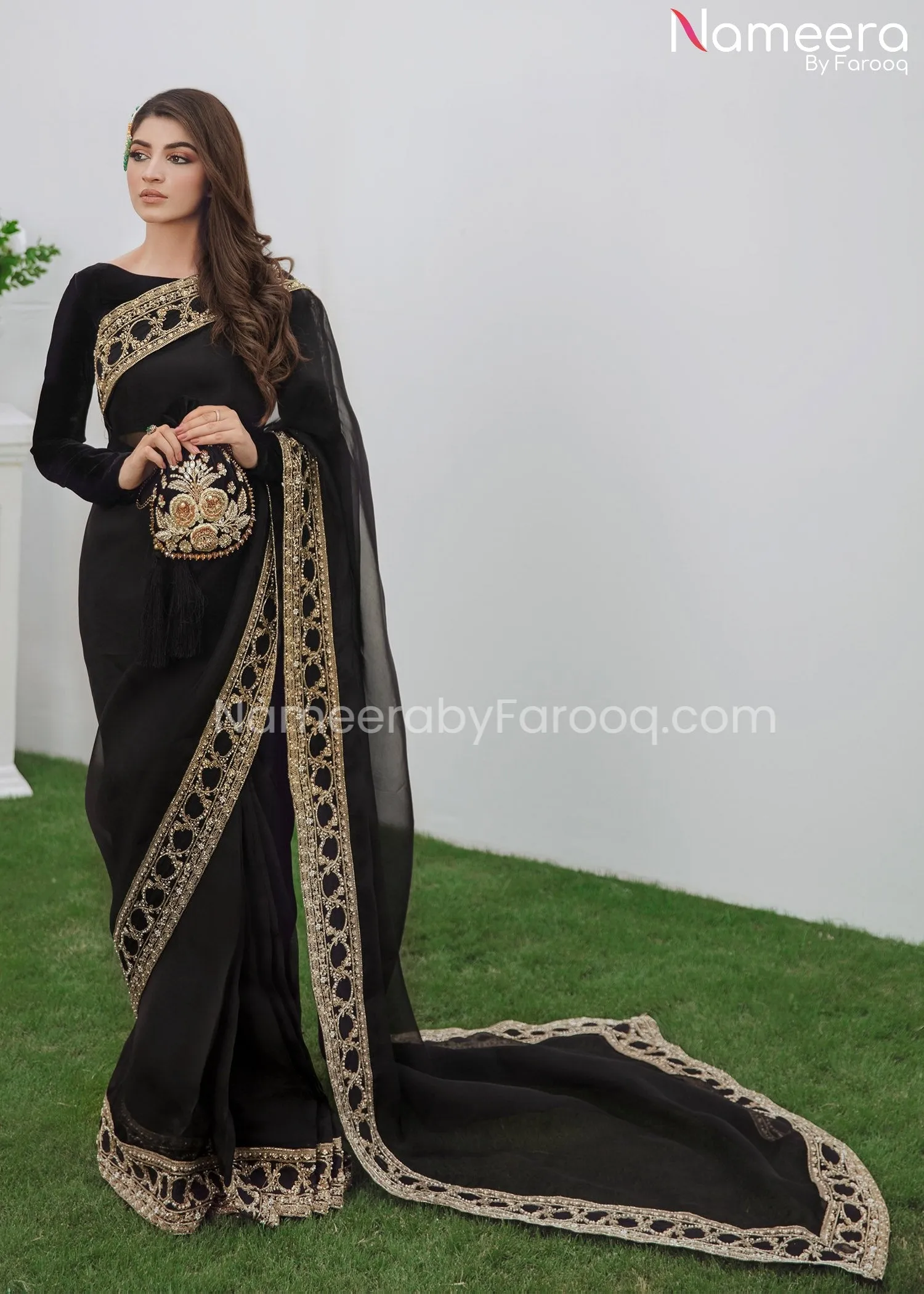 Elegant Black Saree Pakistani Wedding Dress #PS623