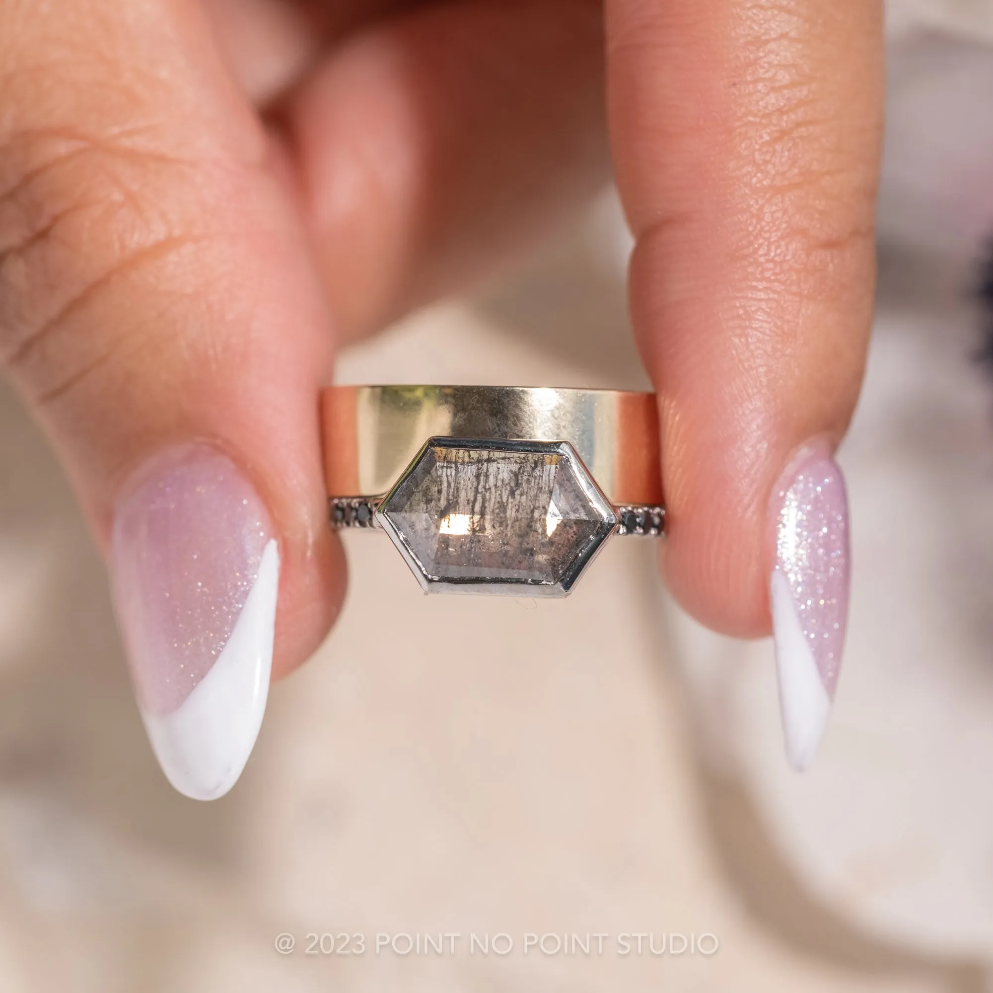 Ellipse Setting, 6mm 14k White Gold Wedding Band, Polished Finish