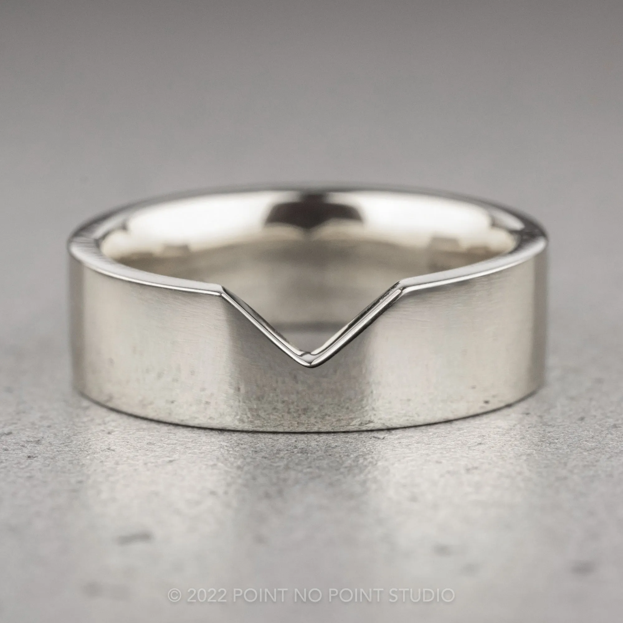 Ellipse Setting, 6mm 14k White Gold Wedding Band, Polished Finish
