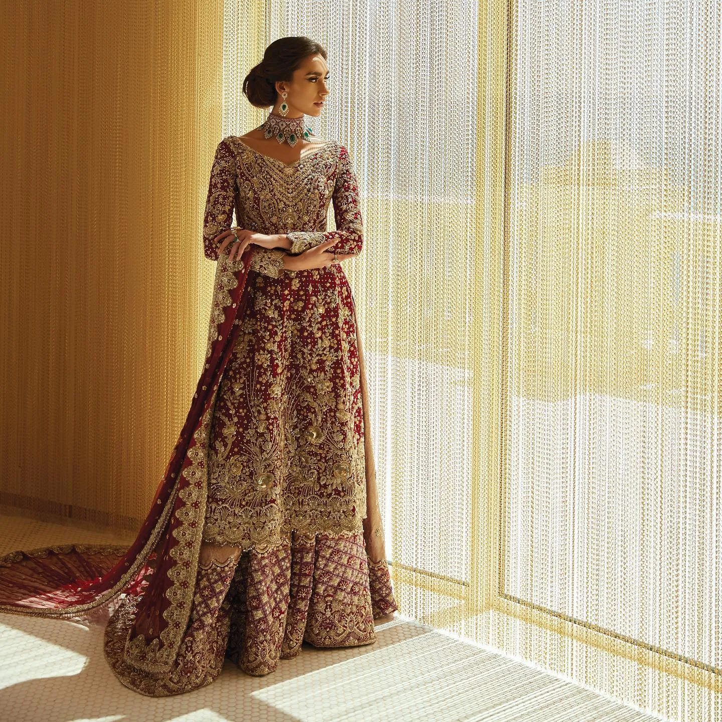 Embellished Red Bridal Lehnga with Long Kameez #BN1145