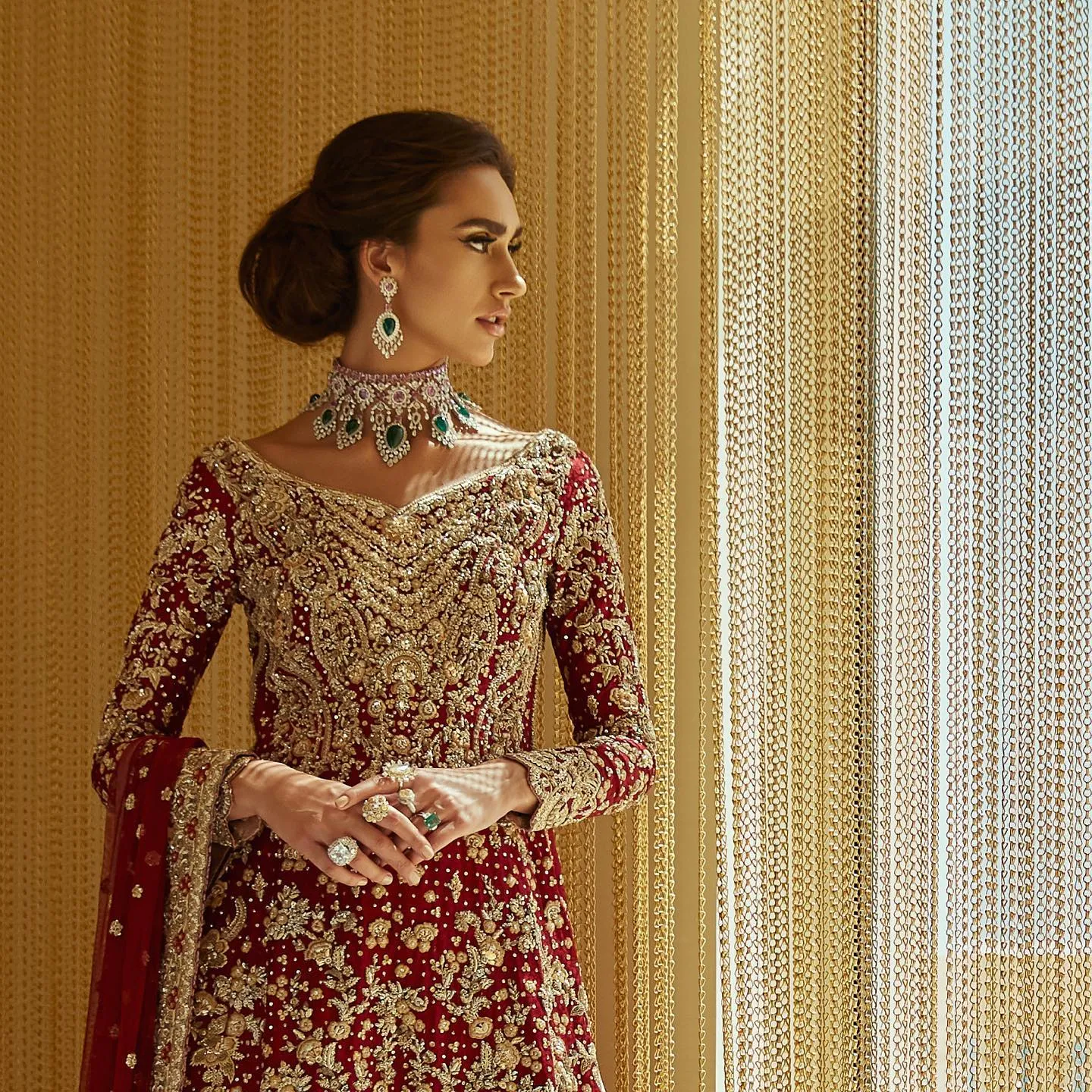 Embellished Red Bridal Lehnga with Long Kameez #BN1145