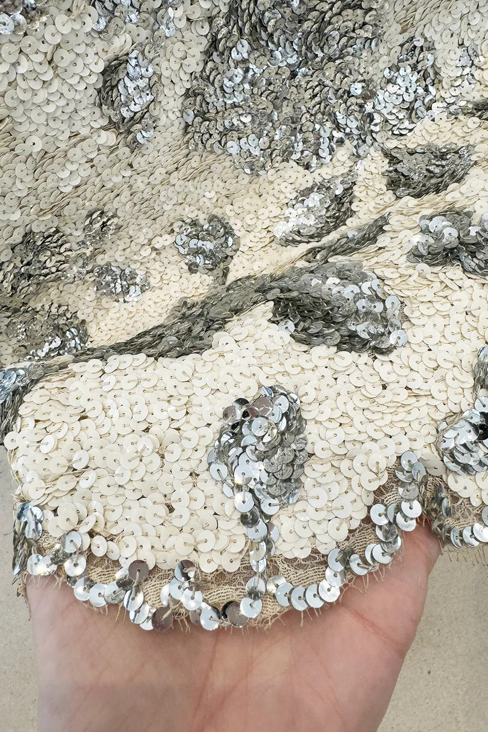 Exceptional 1960s Nina Ricci by Gérard Pipart Haute Couture Silver & White Densely Sequin Dress
