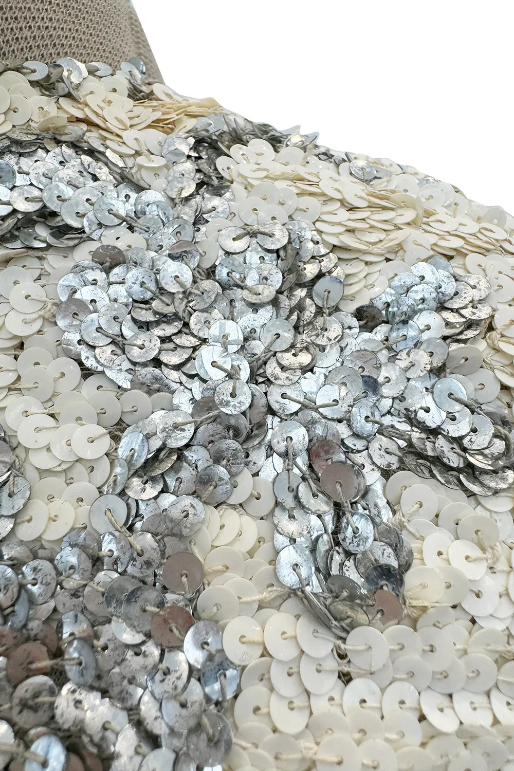 Exceptional 1960s Nina Ricci by Gérard Pipart Haute Couture Silver & White Densely Sequin Dress