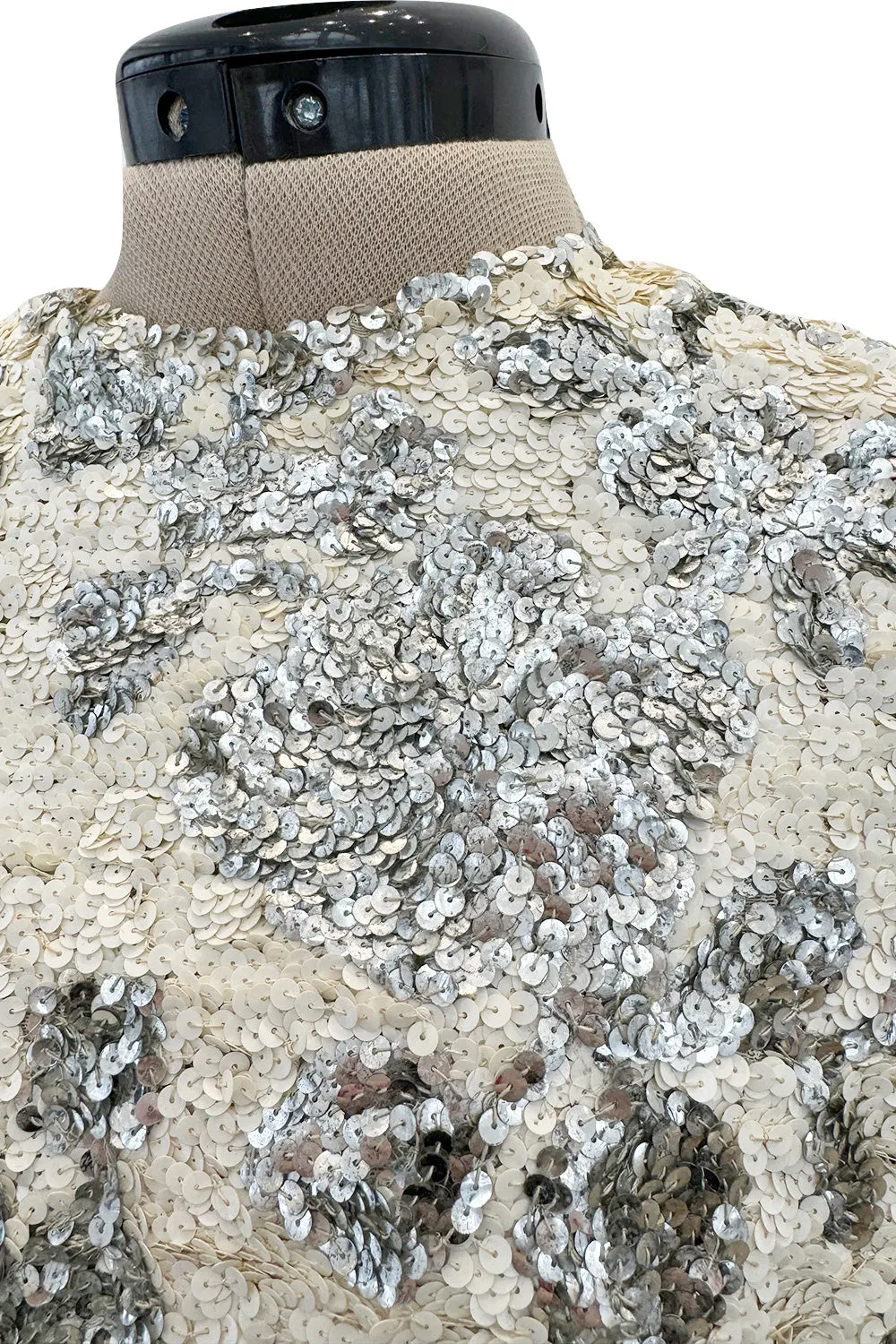 Exceptional 1960s Nina Ricci by Gérard Pipart Haute Couture Silver & White Densely Sequin Dress