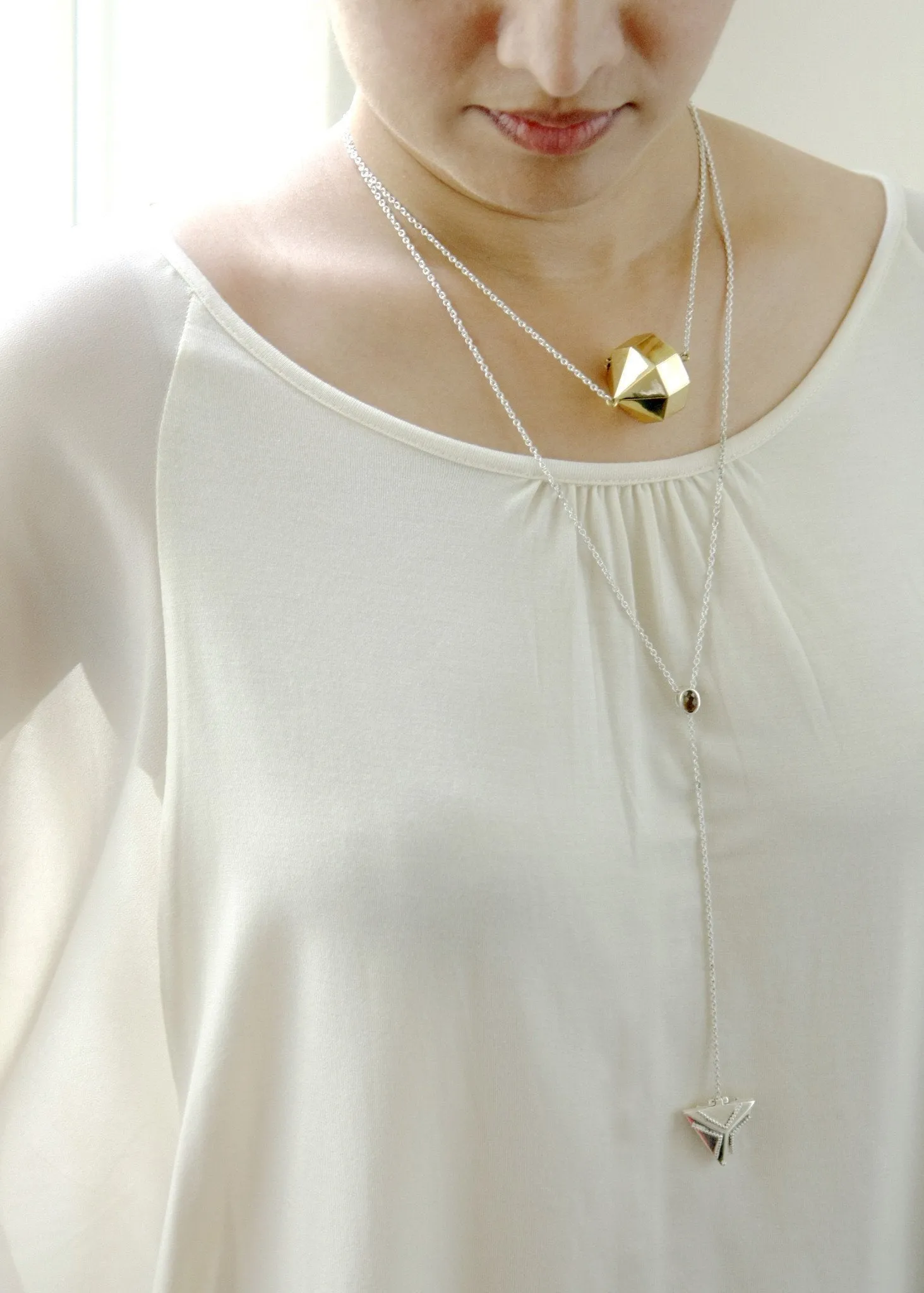 Exquisite, 24-sided polygon locket necklace in sterling silver