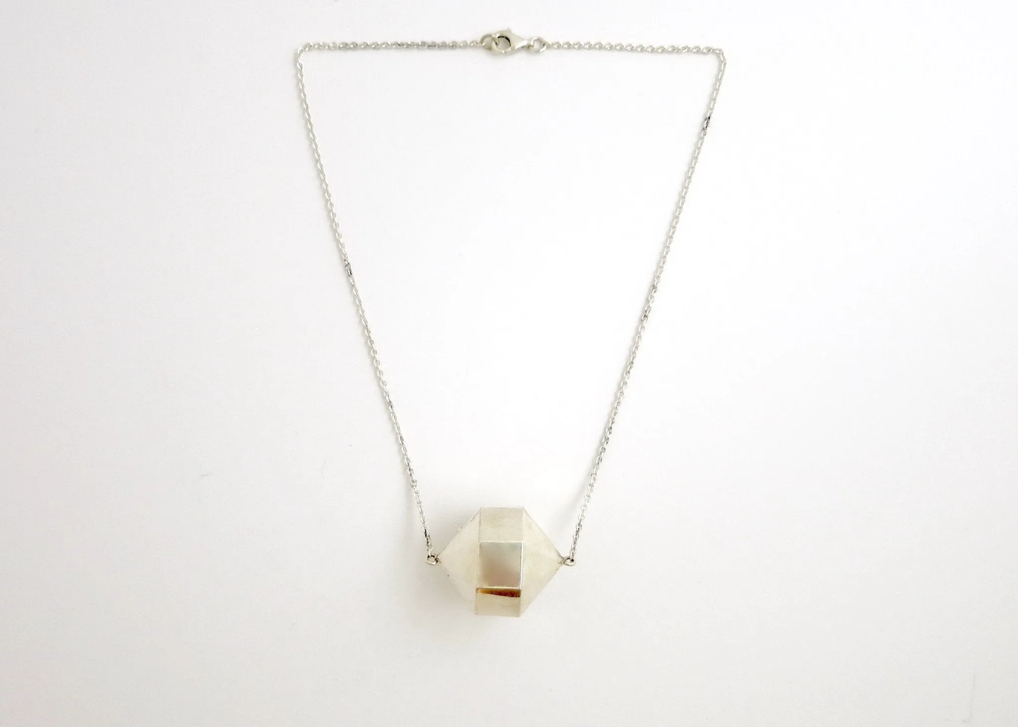 Exquisite, 24-sided polygon locket necklace in sterling silver