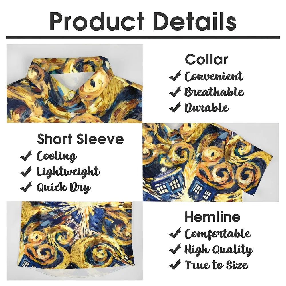Eye-catching Art Print Time Travel Check Hawaiian Short Sleeve Shirt 2404001918