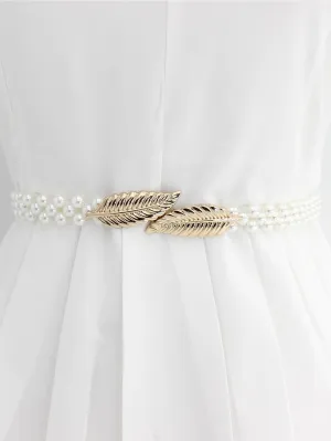 Faux Pearl Beaded Belt - White- FD ⚡