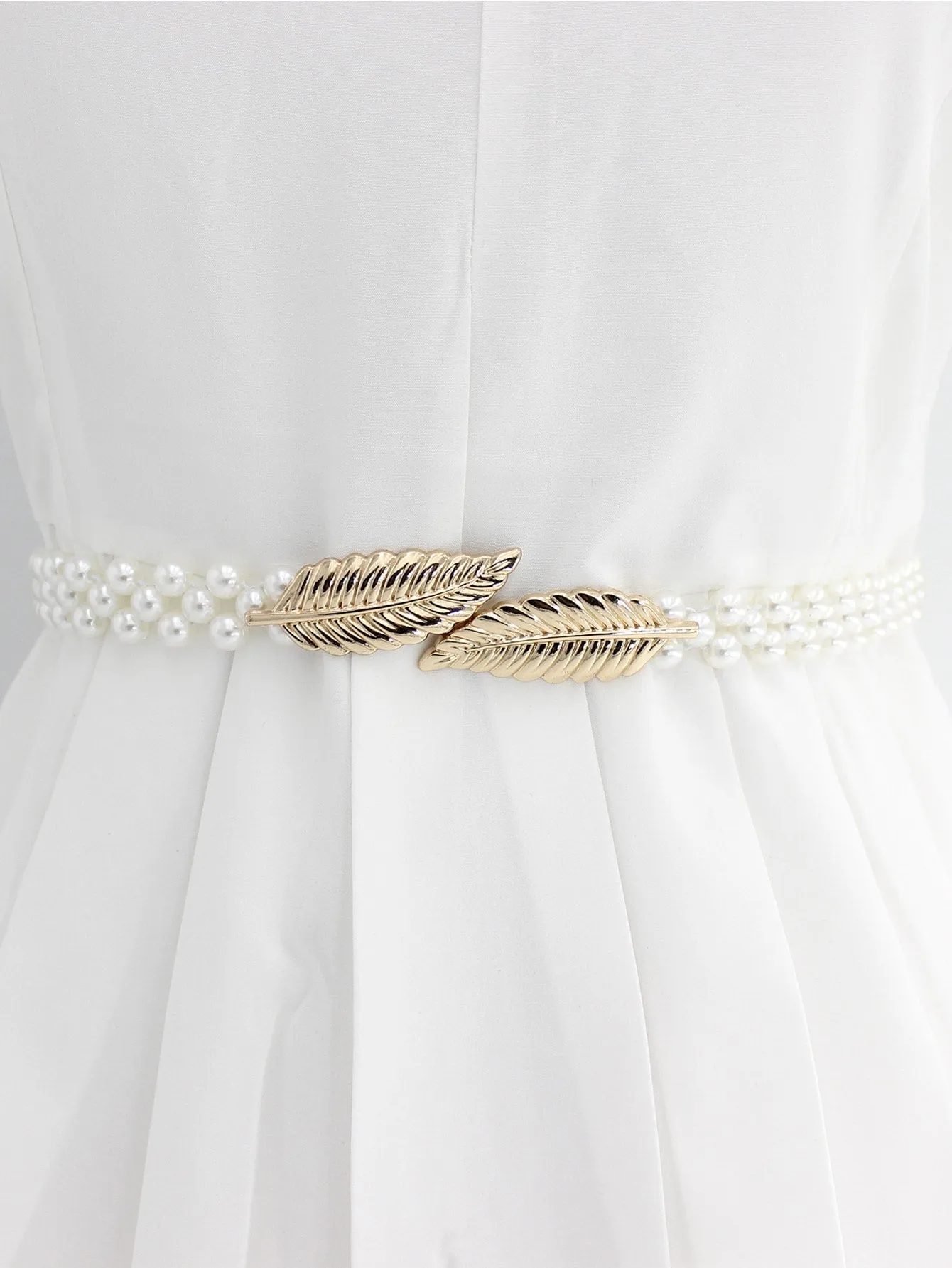 Faux Pearl Beaded Belt - White- FD ⚡